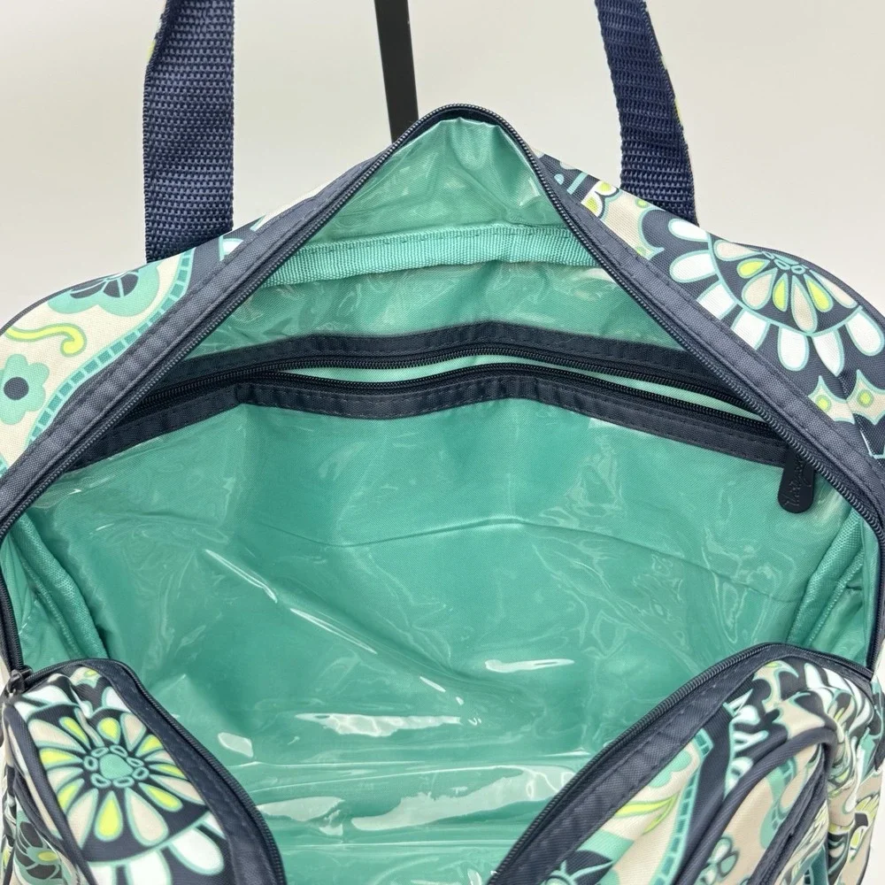 New! Thirty One Handle It Teal Paisley Day Zipper Cosmetic Travel 31 Makeup Tote